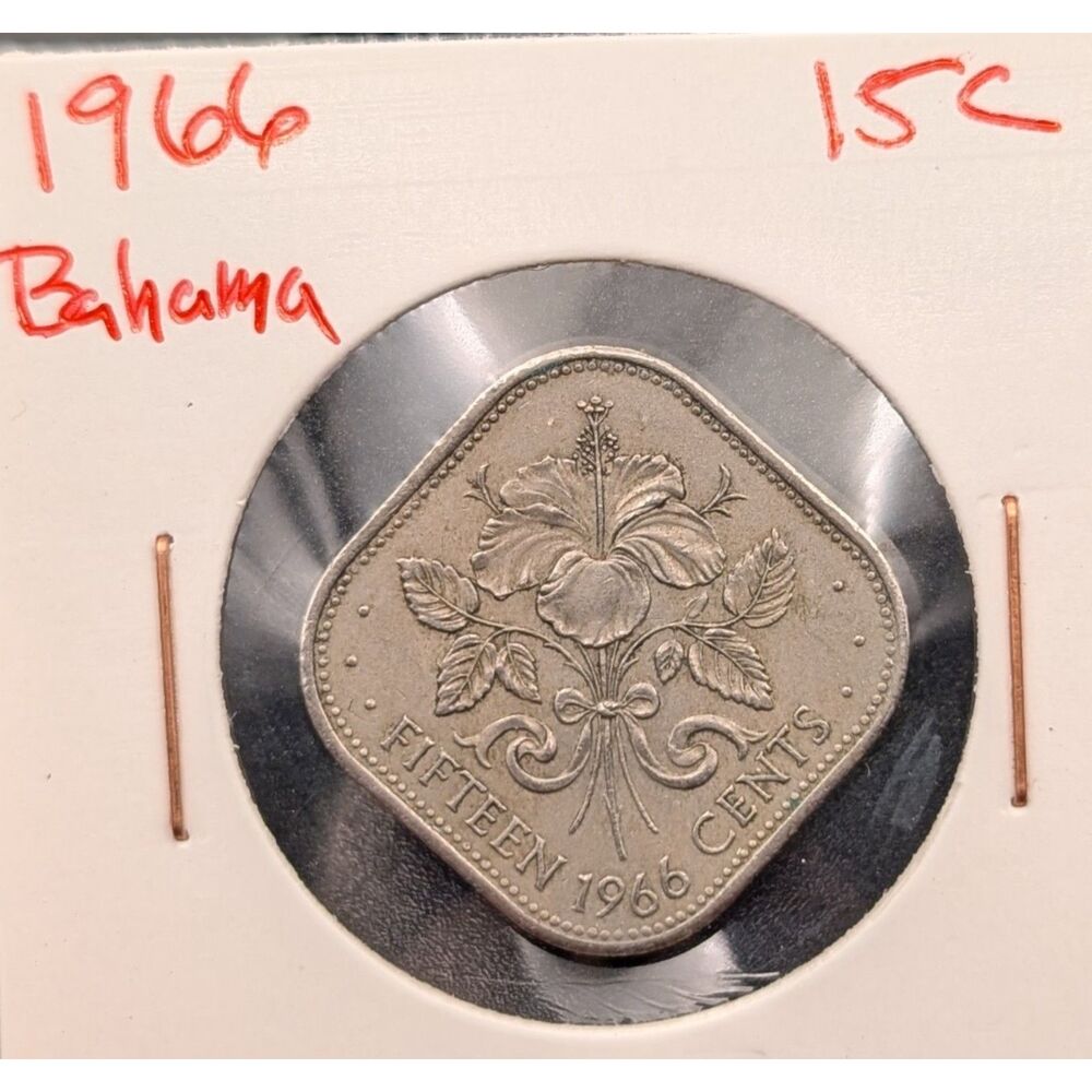 Bahamas 1966 15C • Unique Square Coin • UMM Finds